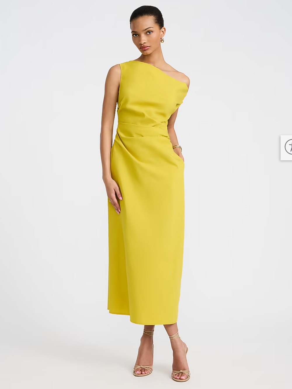 Stretch Cotton Poplin One Shoulder Pleated Maxi Dress with Pockets